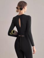 KAYANTY 요가복 상의, 아름다운 등을 위한 여성용 가슴 패드 포함 피트니스복 스포츠 긴팔 필라테스 트레이닝복 가을과 겨울 - 이미지 2