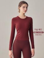 KAYANTY 요가복 상의, 아름다운 등을 위한 여성용 가슴 패드 포함 피트니스복 스포츠 긴팔 필라테스 트레이닝복 가을과 겨울 - 이미지 4