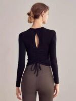 KAYANTY 요가복 상의, 아름다운 등을 위한 여성용 가슴 패드 포함 피트니스복 스포츠 긴팔 필라테스 트레이닝복 가을과 겨울 - 이미지 5