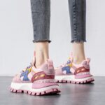 두꺼운 밑창 컬러 블록 와플 포레스트 슈즈 여성용 2025년 봄 신상 핑크색 소형 캐주얼 아빠 슈즈 여성용 스포츠 슈즈 - 이미지 2