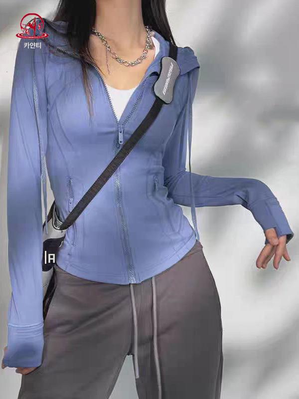 KAYANTY 후드 스포츠 재킷 여성용 러닝 피트니스 웨어 캐주얼 상의 통기성 탄력 요가 트레이닝 긴팔