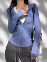 KAYANTY 후드 스포츠 재킷 여성용 러닝 피트니스 웨어 캐주얼 상의 통기성 탄력 요가 트레이닝 긴팔 - 이미지 3