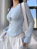 KAYANTY 슬림핏 피트니스 의류 여성용 러닝 트레이닝 스포츠 상의 캐주얼 아웃도어 요가 긴팔 티셔츠 - 이미지 2