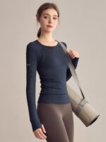 KAYANTY 요가 상의 스포츠 티셔츠 여성용 필라테스 트레이닝복 피트니스 긴팔 라운드넥 바텀 셔츠 가을과 겨울 - 이미지 2