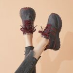 여성용 두꺼운 밑창 포레스트 검프 슈즈 2025년 봄과 가을 신상품 레트로 안콜라 레드와 그레이 캐주얼 패션 스포츠 아빠 슈즈