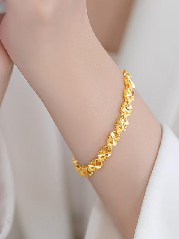 여성용 반짝이는 금색 네잎 클로버 팔찌, 행운의 구슬, 여자친구를 위한 세련되고 인기 있는 선물, 3D 하드 골드, 조절 가능