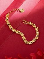 여성용 반짝이는 금색 네잎 클로버 팔찌, 행운의 구슬, 여자친구를 위한 세련되고 인기 있는 선물, 3D 하드 골드, 조절 가능 - 이미지 4