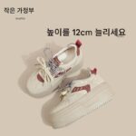 키가 작고 내부 높이가 높은 여성을 위한 정품 가죽 두꺼운 밑창 스포츠화 2025년 봄 새로운 플랫폼 레이스업 캐주얼 스니커즈 - 이미지 2