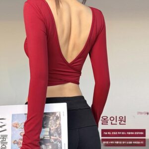 KAYANTY 원피스 오픈백 스포츠 상의 러닝 트레이닝 요가복 슬림핏 캐주얼 피트니스 긴팔