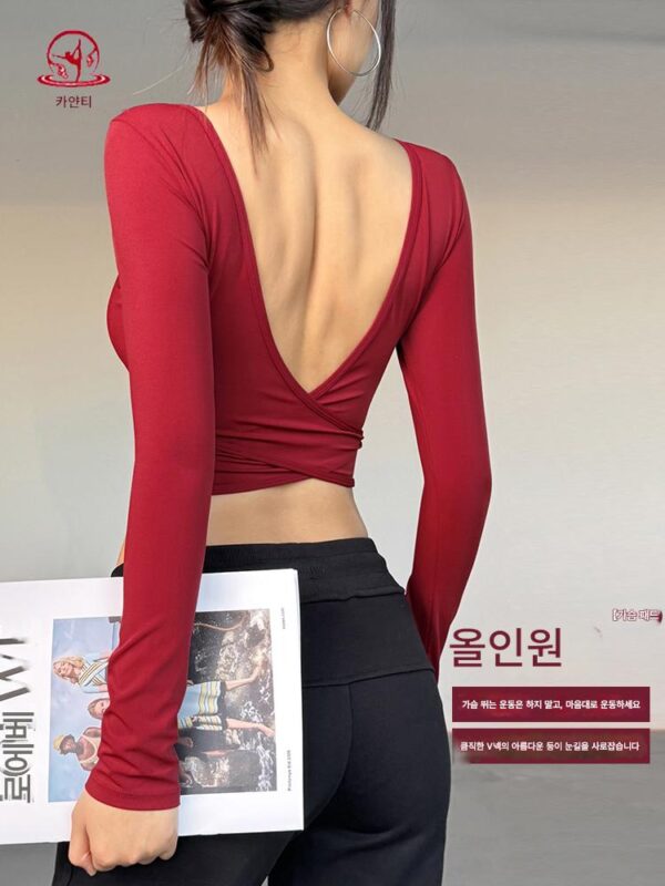 KAYANTY 원피스 오픈백 스포츠 상의 러닝 트레이닝 요가복 슬림핏 캐주얼 피트니스 긴팔