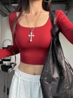 KAYANTY 원피스 오픈백 스포츠 상의 러닝 트레이닝 요가복 슬림핏 캐주얼 피트니스 긴팔 - 이미지 4