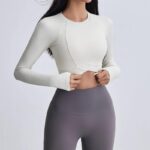 KAYANTY 가을과 겨울 라글런 슬리브, 스레디드 롱 슬리브, 요가복, 여성용 크로스 헴 피트니스복, 러닝 스포츠 상의 - 이미지 2