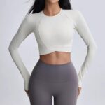 KAYANTY 가을과 겨울 라글런 슬리브, 스레디드 롱 슬리브, 요가복, 여성용 크로스 헴 피트니스복, 러닝 스포츠 상의 - 이미지 4