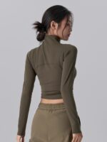 KAYANTY 가을 겨울 스탠드업 칼라 스포츠 재킷 숏 재킷 타이트 슬림 러닝 스포츠 긴팔 요가복 상의 - 이미지 2