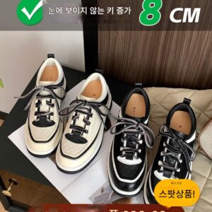 Fan Gege 8CM 키높이 캐주얼 대드 슈즈 여성용 초봄 신상 정품 가죽 블랙 앤 화이트 팬더 컬러 매칭 스포츠화
