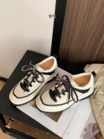 Fan Gege 8CM 키높이 캐주얼 대드 슈즈 여성용 초봄 신상 정품 가죽 블랙 앤 화이트 팬더 컬러 매칭 스포츠화 - 이미지 3