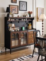 프랑스 중세 스타일 모든 견고한 나무 식탁 사이드보드 거실 미국 소형 아파트 와인 캐비닛 벽면 통합 수납 캐비닛 커피 캐비닛 - 이미지 2