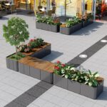 야외 철제 꽃상자 벤치 조합 판매 사무실 휴식 좌석 거리 광장 부식 방지 목재 벤치 그물 유명인 스타일 - 이미지 2