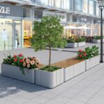 야외 철제 꽃상자 벤치 조합 판매 사무실 휴식 좌석 거리 광장 부식 방지 목재 벤치 그물 유명인 스타일 - 이미지 4