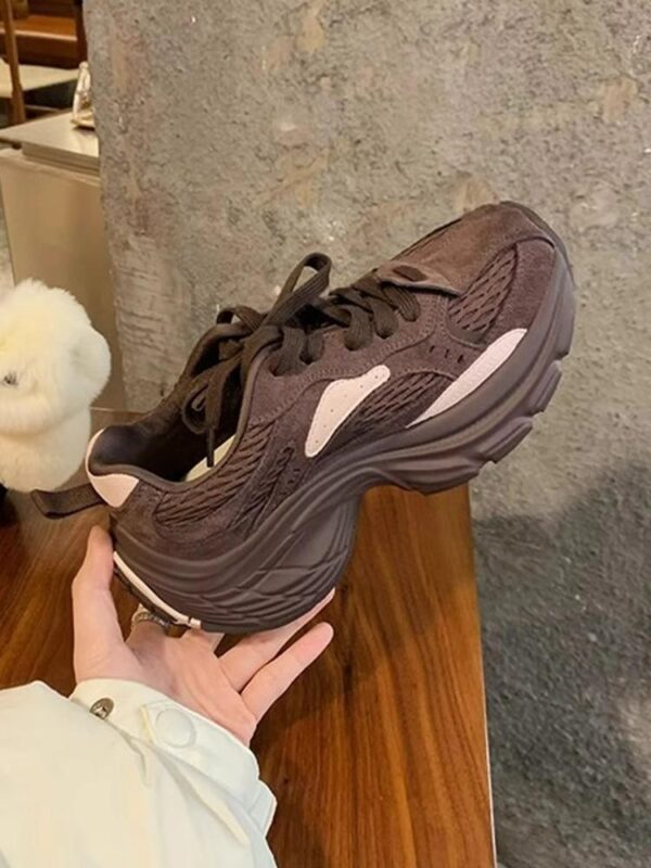 여성용 두꺼운 밑창 아빠화 2025년 봄 신상품 Ankola 레드 그레이 다용도 네트 셀러브리티 파리 키높이 캐주얼 스포츠화