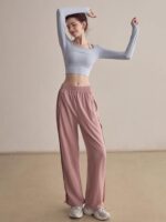 KAYANTY 여성용 고급 요가 상의 가슴 패드가 있는 가짜 2피스 피트니스 긴팔 홀터넥 요가복 짧은 새 상품 - 이미지 5