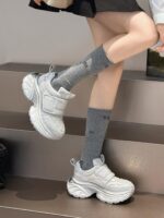 여성용 소형 키 증가 라인스톤 스터드 아빠화 2025년 신작 봄 가을 패션 학생화 하이힐 스포츠 캐주얼화 - 이미지 5