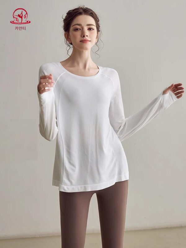 KAYANTY 요가 상의 여성용 루즈 슬림 피트니스 긴팔 라운드넥 티셔츠 프로페셔널 필라테스 스포츠웨어 신제품