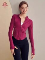 KAYANTY 가을과 겨울 스트레치 스포츠 재킷 러닝 피트니스 상의 긴팔 스탠드 칼라 지퍼 요가복 여성용