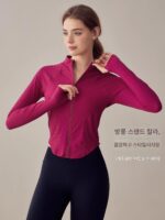 KAYANTY 가을과 겨울 스트레치 스포츠 재킷 러닝 피트니스 상의 긴팔 스탠드 칼라 지퍼 요가복 여성용 - 이미지 2