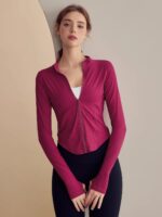 KAYANTY 가을과 겨울 스트레치 스포츠 재킷 러닝 피트니스 상의 긴팔 스탠드 칼라 지퍼 요가복 여성용 - 이미지 3