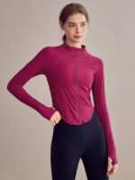 KAYANTY 가을과 겨울 스트레치 스포츠 재킷 러닝 피트니스 상의 긴팔 스탠드 칼라 지퍼 요가복 여성용 - 이미지 5