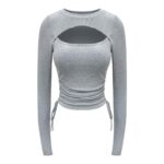 KAYANTY 여성용 스포츠 상의, 가슴 패드 포함, 속건성 섹시 홀로우 필라테스 피트니스 의류, 긴팔 요가 의류 - 이미지 5