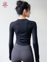 KAYANTY 피트니스 긴팔 스트레치 요가복 여성용 봄, 가을 슬림 러닝 슬림 하프 지퍼 스포츠 상의