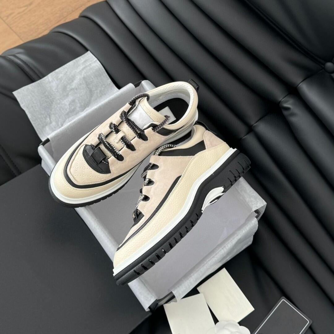 main_876966472082_0-1 소가죽버전 ~ 샤넬스타일 25C 두꺼운 밑창 캐주얼 스니커즈 초봄 신상 라운드 투 레이스업 컬러블로킹 다재다능 스포츠화 - 이미지 1