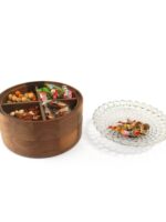 새로운 중국 호두 말린 과일 상자 칸막이는 고급 차 과일 접시 크리스탈 유리 덮개 원형 선물 상자 나무를 쌓을 수 있습니다 - 이미지 4