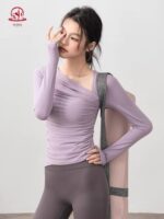 KAYANTY 가을 겨울 풀업 어드밴스드 센스 트레이닝 수트 요가 긴팔 여성 스포츠 상의 가슴 패드 피트니스 의류