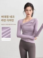 KAYANTY 가을 겨울 풀업 어드밴스드 센스 트레이닝 수트 요가 긴팔 여성 스포츠 상의 가슴 패드 피트니스 의류 - 이미지 2