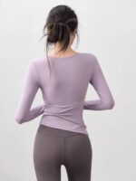 KAYANTY 가을 겨울 풀업 어드밴스드 센스 트레이닝 수트 요가 긴팔 여성 스포츠 상의 가슴 패드 피트니스 의류 - 이미지 3