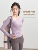 KAYANTY 가을 겨울 풀업 어드밴스드 센스 트레이닝 수트 요가 긴팔 여성 스포츠 상의 가슴 패드 피트니스 의류 - 이미지 4