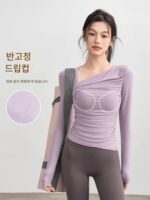 KAYANTY 가을 겨울 풀업 어드밴스드 센스 트레이닝 수트 요가 긴팔 여성 스포츠 상의 가슴 패드 피트니스 의류 - 이미지 5