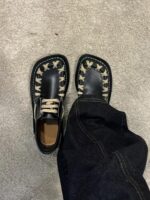 소가죽 버전 ~ 파리 레트로 스퀘어 헤드 로퍼 여성용 못생긴 귀여운 두두 슈즈 2025년 신상 영국 스타일 소형 가죽 슈즈 - 이미지 2