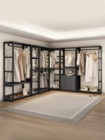 집에서 만드는 옷장 겸용 철제 선반 침실 바닥형 옷걸이 DIY 금속 옷장 수납 옷걸이 - 이미지 4