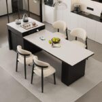 모던 심플 솔리드 우드 아일랜드 다이닝 테이블 통합 수납 직사각형 다기능 가이드 테이블 록 보드 홈 소형 아파트