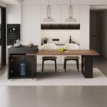 모던 심플 솔리드 우드 아일랜드 다이닝 테이블 통합 수납 직사각형 다기능 가이드 테이블 록 보드 홈 소형 아파트 - 이미지 3