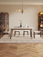 Delifeng 록보드 견고한 나무 식탁 프랑스 미국 2025년 신형 중세 풍동 돌 직사각형 가족 소형 아파트