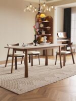 Delifeng 록보드 견고한 나무 식탁 프랑스 미국 2025년 신형 중세 풍동 돌 직사각형 가족 소형 아파트 - 이미지 2