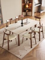 Delifeng 록보드 견고한 나무 식탁 프랑스 미국 2025년 신형 중세 풍동 돌 직사각형 가족 소형 아파트 - 이미지 3