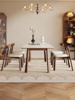 Delifeng 록보드 견고한 나무 식탁 프랑스 미국 2025년 신형 중세 풍동 돌 직사각형 가족 소형 아파트 - 이미지 4