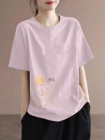 해외무역 브랜드 수출 100% 면 라운드넥 반팔 캐주얼 티셔츠 여성 여름복 배 가리는 기질 바텀 셔츠 상의 - 이미지 3