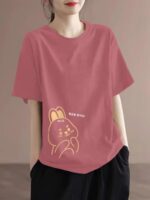 해외무역 브랜드 수출 100% 면 라운드넥 반팔 캐주얼 티셔츠 여성 여름복 배 가리는 기질 바텀 셔츠 상의 - 이미지 5